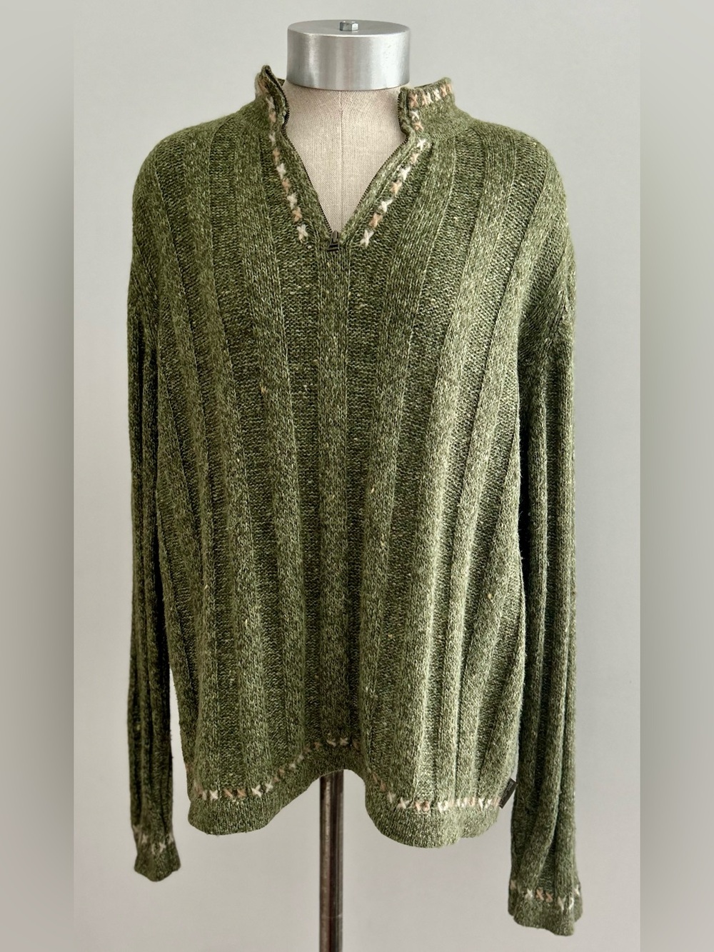 Woolrich – Women’s L – Sage Green Wool Blend Quarter Zip Sweater Cottagecore